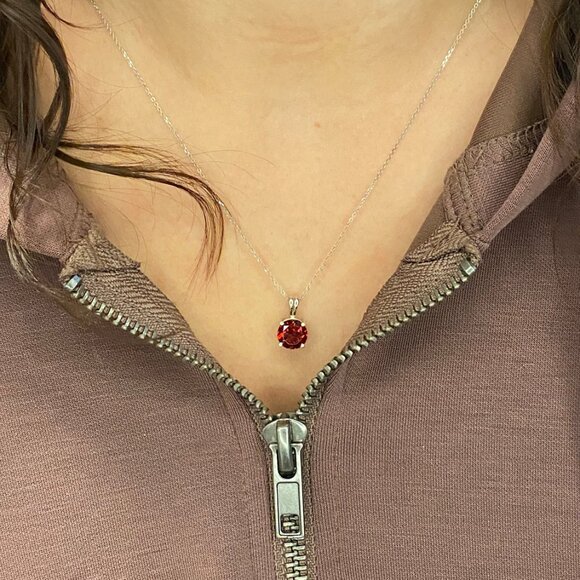 Madagascar Garnet Pendant in Solid 14K Gold with Rabbit Bail | 8mm Round Shape - Picture 2 of 7